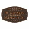 Whitehall Products Brookfield Welcome Rectangular Standard Wall 2-Line Anniversary Personalized Plaque in Oil-Rubbed Bronze