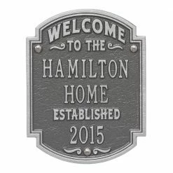 Whitehall Products Heritage Welcome Square Standard Wall 3-Line Anniversary Personalized Plaque in Pewter Silver