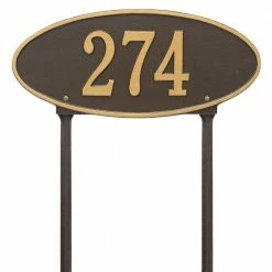 Whitehall Products Madison Oval Standard Lawn 1-Line Address Plaque - Bronze/Gold