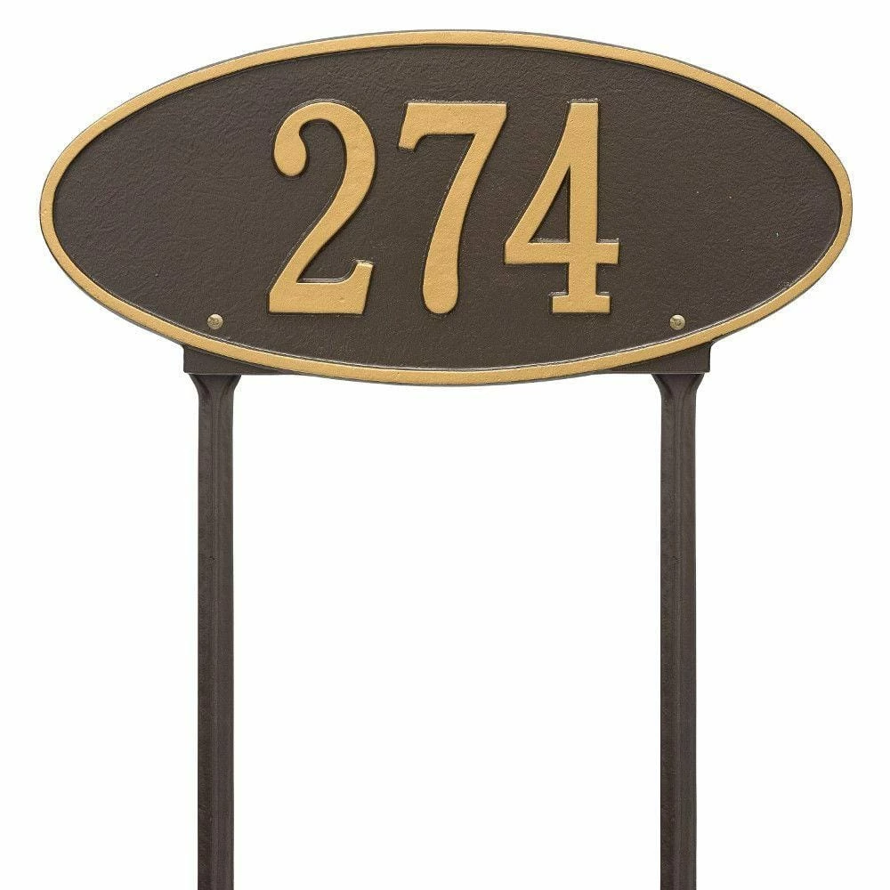 Whitehall Products Madison Oval Standard Lawn 1-Line Address Plaque - Bronze/Gold 3 Whitehall Products Madison Oval Standard Lawn 1-Line Address Plaque - Bronze/Gold