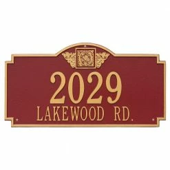 Whitehall Products Monogram Estate Rectangular Red/Gold Wall 2-Line Address Plaque