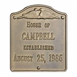 Whitehall Products Wedding Square Standard Wall 2-Line Address Plaque - Antique Brass