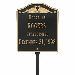 Whitehall Products Wedding Standard Lawn Square Black/Gold 2-Line Address Plaque