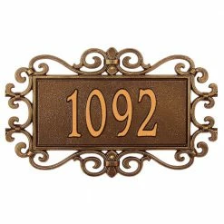 Whitehall Products Mears Fretwork Rectangular Antique Copper Estate Wall One Line Address Plaque