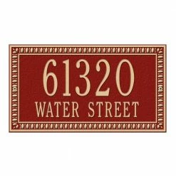 Whitehall Products Egg and Dart Rectangular Red/Gold Standard Wall Two Line Address Plaque