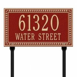 Whitehall Products Egg and Dart Rectangular Red/Gold Standard Lawn Two Line Address Plaque